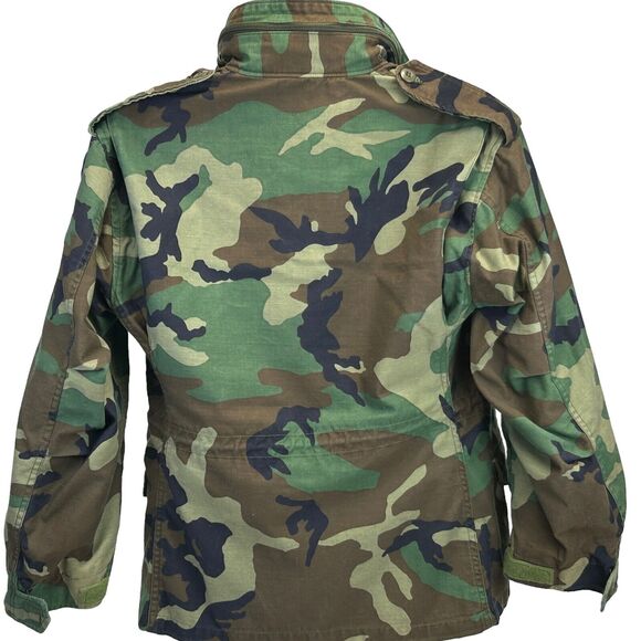 Vintage US Army Paratrooper Hooded Field Coat Camouflage Green S Small Short - Picture 2 of 14